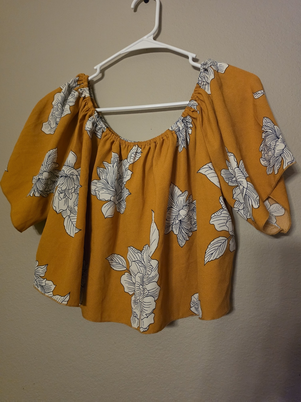 Miss Lili Mustard Yellow Floral Off-Shoulder Crop Top